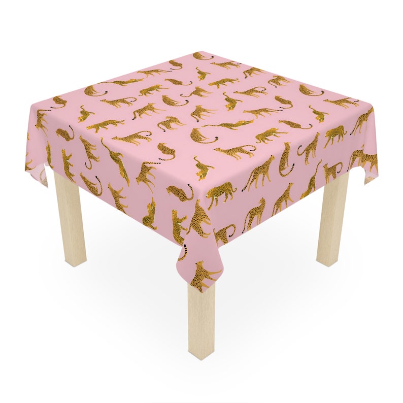 Retro Leopard Tablecloth | Boho Vintage Tablecloth | Blush Pink Exotic Jaguar Jungle Cat | Colorful 60s 70s Maximalist Decor