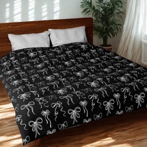 Black Bows Microfiber Duvet Cover - Soft and Cozy Bedding, Bedroom Decor, Charming Home Accessories, Whimsical, Playful