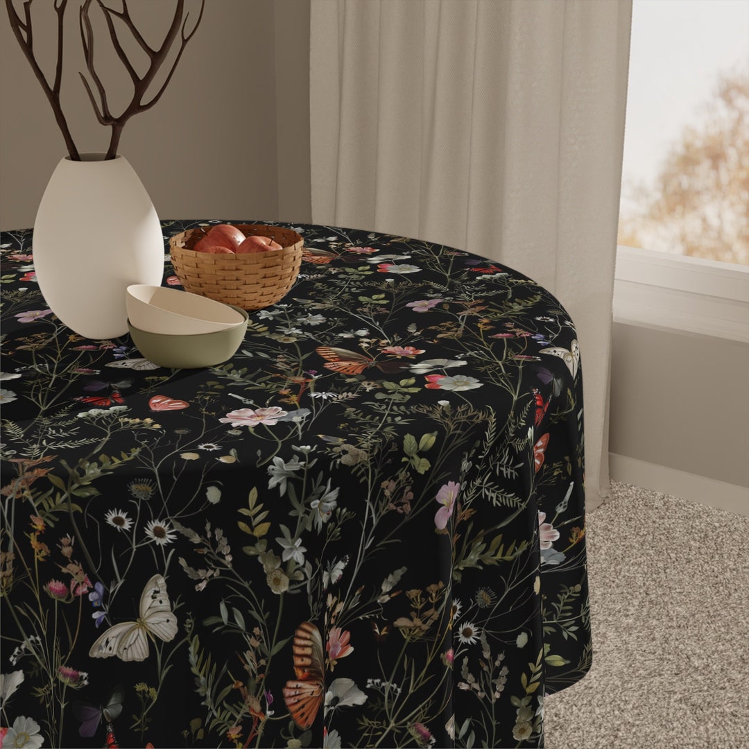 Dark Academia Cottagecore Black Tablecloth | Vintage Apothecary Herbs ...