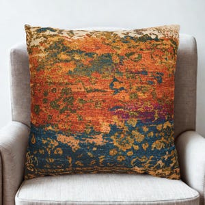 Vintage Distressed Abstract Throw Pillow Cover, Rust Teal Boho Decor, Cottagecore Cushion Cover, Rustic Home Accent, Housewarming Gift