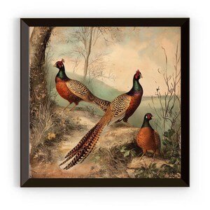 Vintage Pheasant Wildlife Hunter Cabin Decor Print, Fall Accent, Rustic Farmhouse Style, Pheasant Art, Matte Wall Art