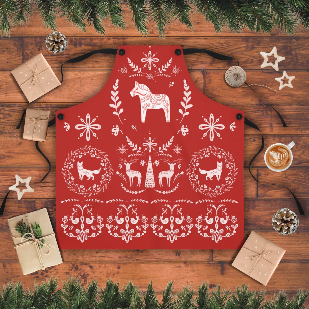 vintageラグ カーペット トナカイ ハート クリスマス 2097 Nordic Magic Red White Apron | Scandinavian Christmas Kitchen