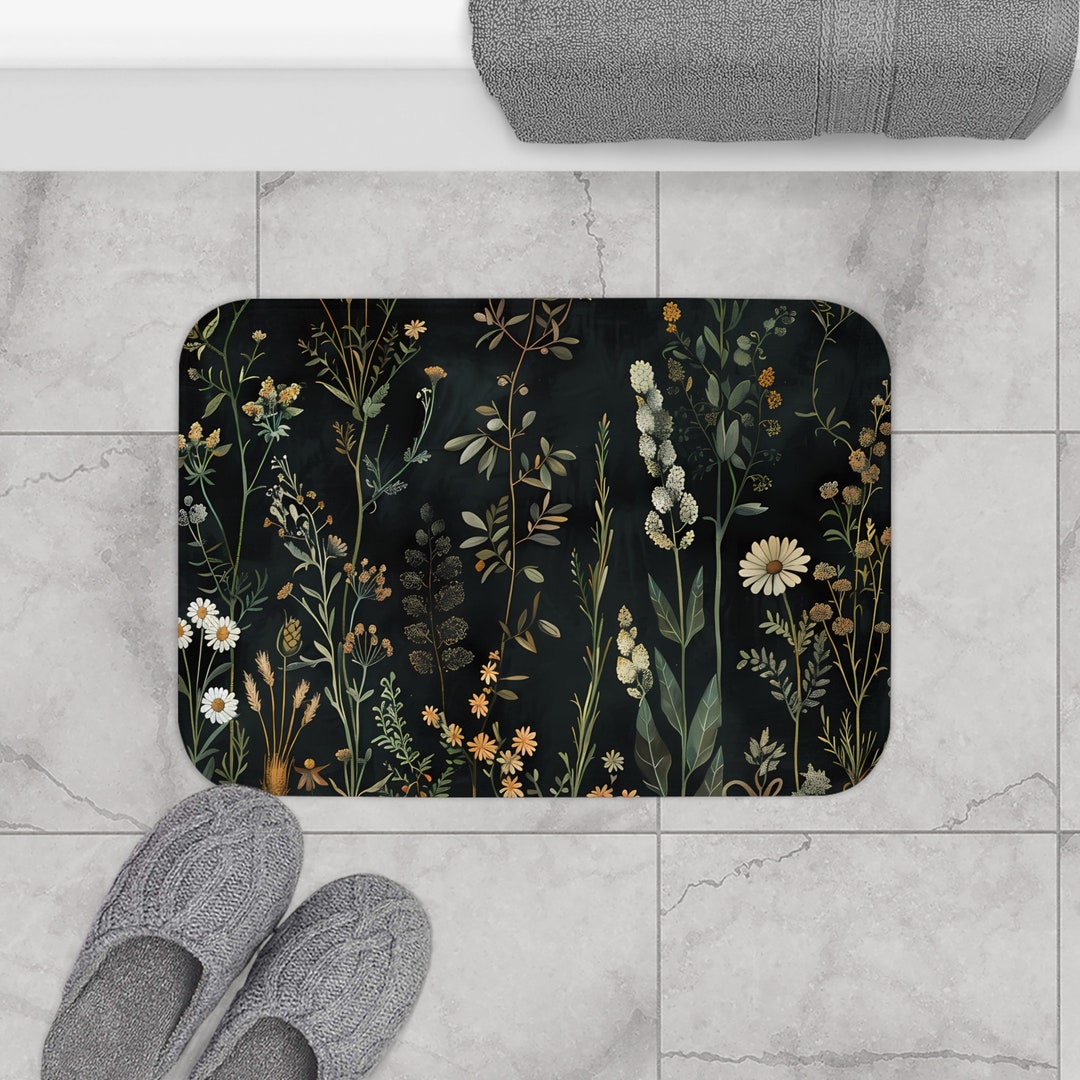 Moody Black Bath Mat Botanical Vintage Bath Mat Apothecary Dark ...