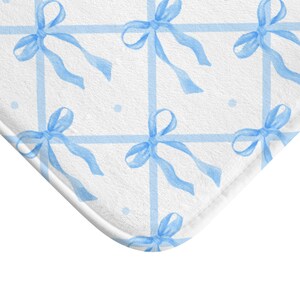 Blue White Bow Bath Mat | Blue White Ribbon Design | Grandmillennial ...