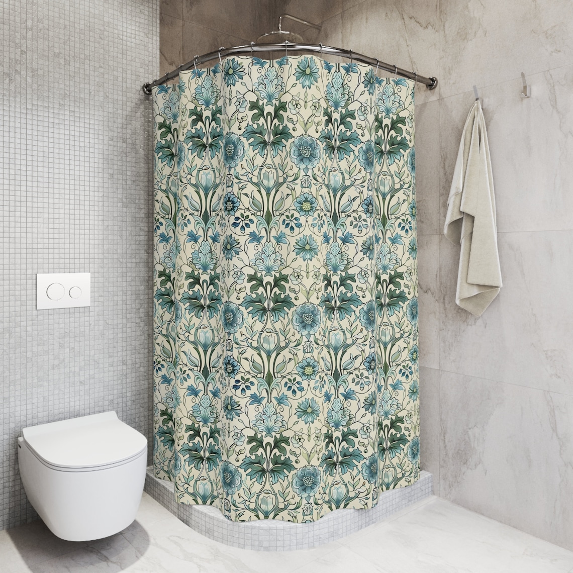 William Morris Inspired Shower Curtain | Blue Green Antique Floral ...