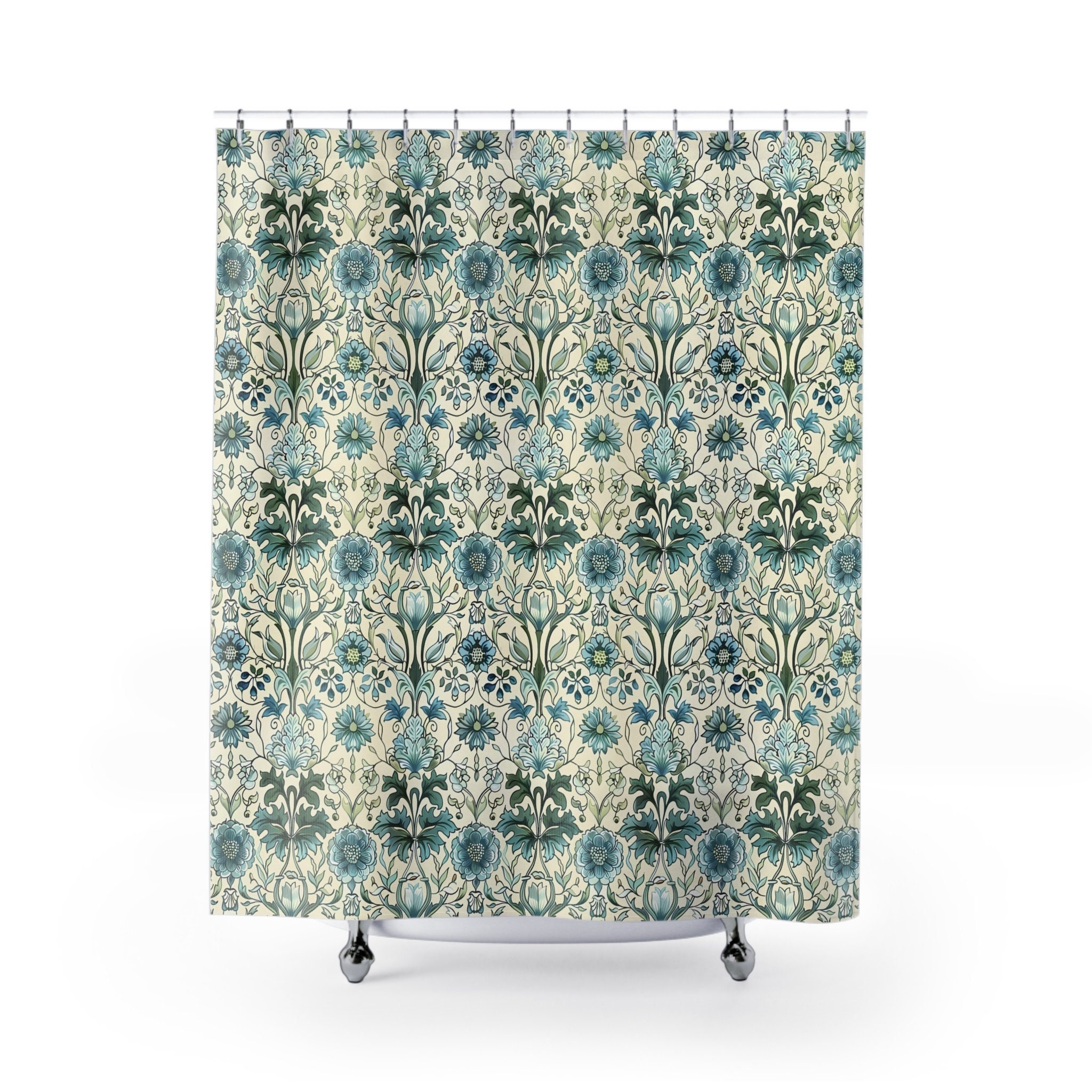 William Morris Inspired Shower Curtain | Blue Green Antique Floral