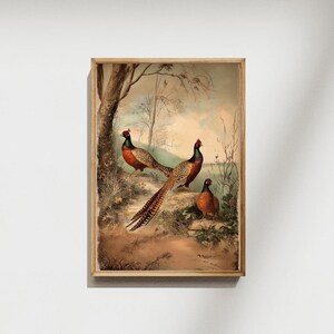Vintage Pheasant Wildlife Hunter Cabin Decor Print, Fall Accent, Rustic Farmhouse Style, Pheasant Art, Matte Wall Art