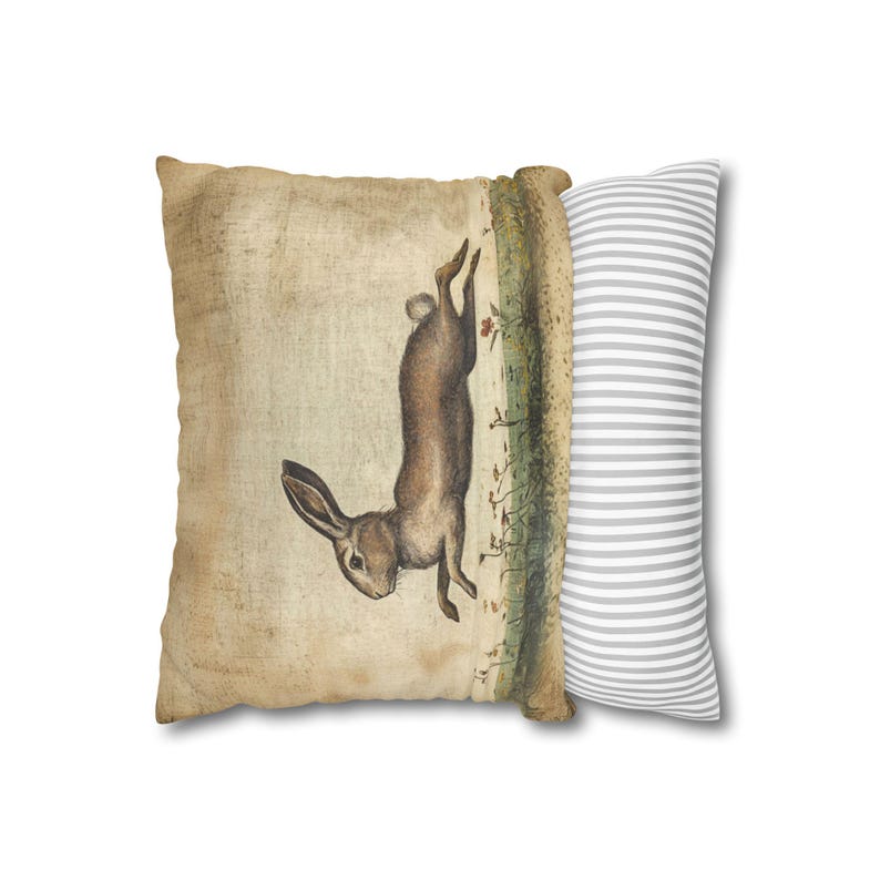 Vintage Leaping Bunny Pillow Cover | Spring Easter Decor |Rustic Rabbit Design |Cottagecore Vintage Farmhouse |Nostalgic Bunny Accent Pillow