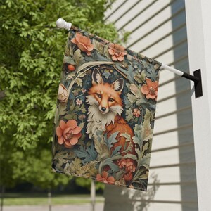Botanical Fox Garden Banner, Outdoor Decor, Floral Home Flag, Nature Lover Gift, Fall Decor, Garden Party Decoration, Fox Lover Yard Sign