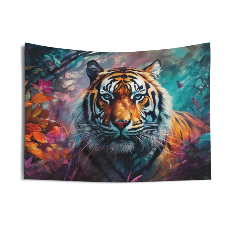 Dynamic Tiger Tapestry, Vibrant Tiger Movement, Unique Tiger Wall