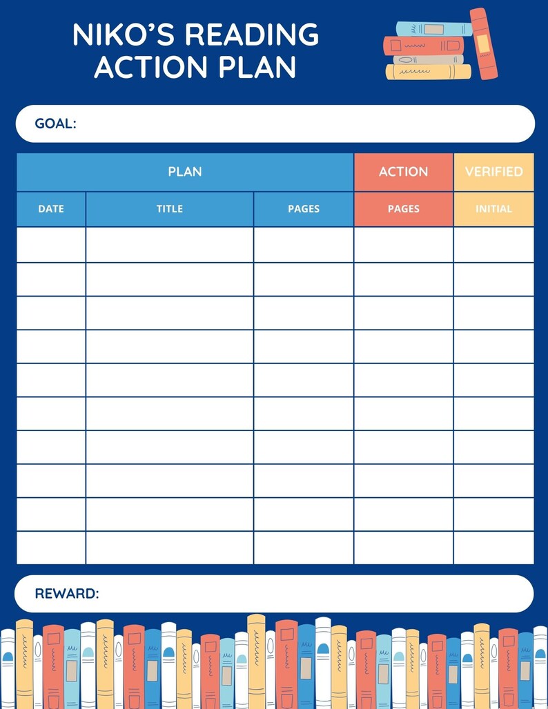 Kids Reading Log & Action Plan - Etsy