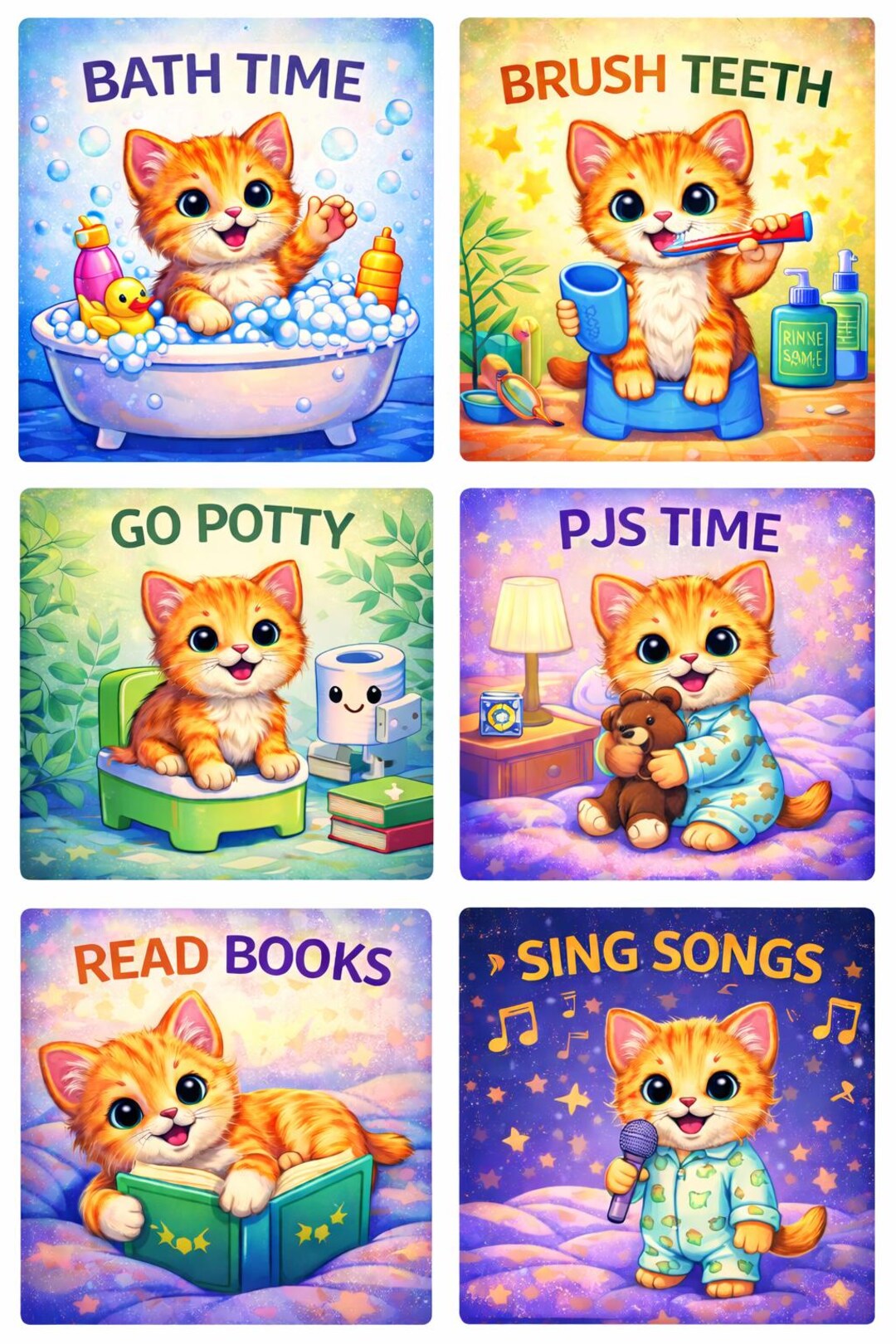 Cat Kitten Bedtime Routine Printable Cards – Kids & Toddlers - Etsy
