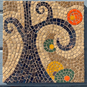 Blooming in Silence: Abstract Tree Wall Art in Blue and Gold.