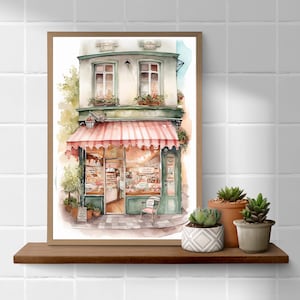 Patisserie bakery cute illustration watercolour, city cake shop poster  city BAKERY poster