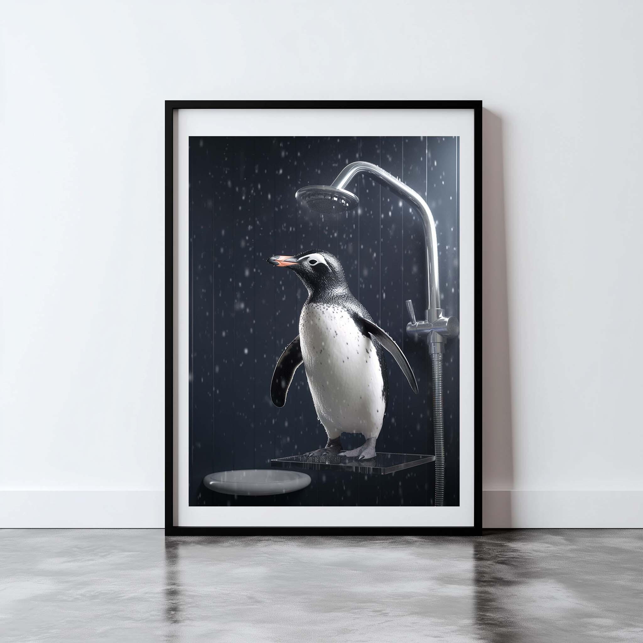 Pinguin-Duschvorhang 177x177cm – Mit Lustigen Pinguin-Motiven, Polyester, Wasserabweisend