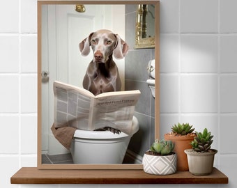 Weimaraner en el baño leyendo el periódico baño divertido impresión de arte A4