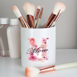 Letra M de flor, pote de maquiagem para mãe, porta-pincel de maquiagem, pote de arte - presente para mãe