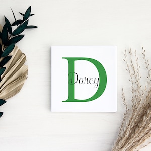 Posavasos de cerámica personalizado con nombre - Posavasos con inicial y nombre personalizados - regalo para él/ella
