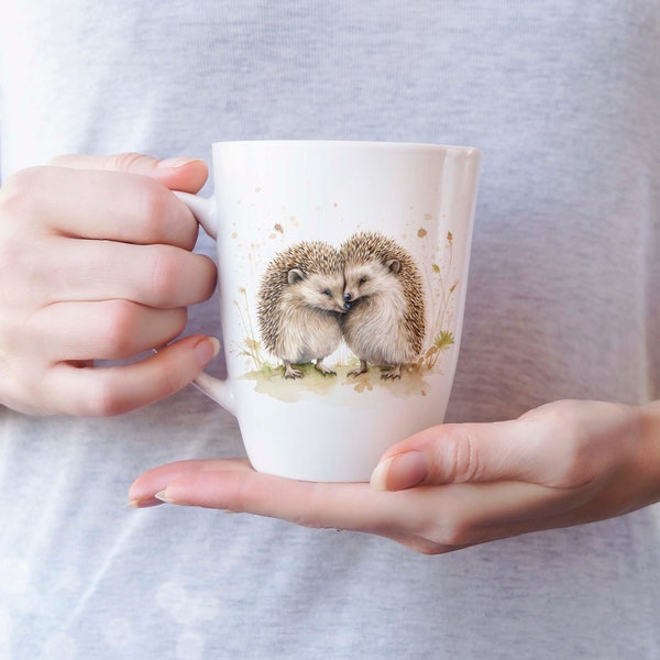Beautiful pair of hedgehogs wildlife collection Watercolour 12oz Latte Mug