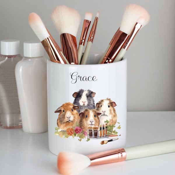 Guinea pig  Personalised name Make Up Pot, girls makeup brush holder, art pot Dressing Table Accessories Organiser