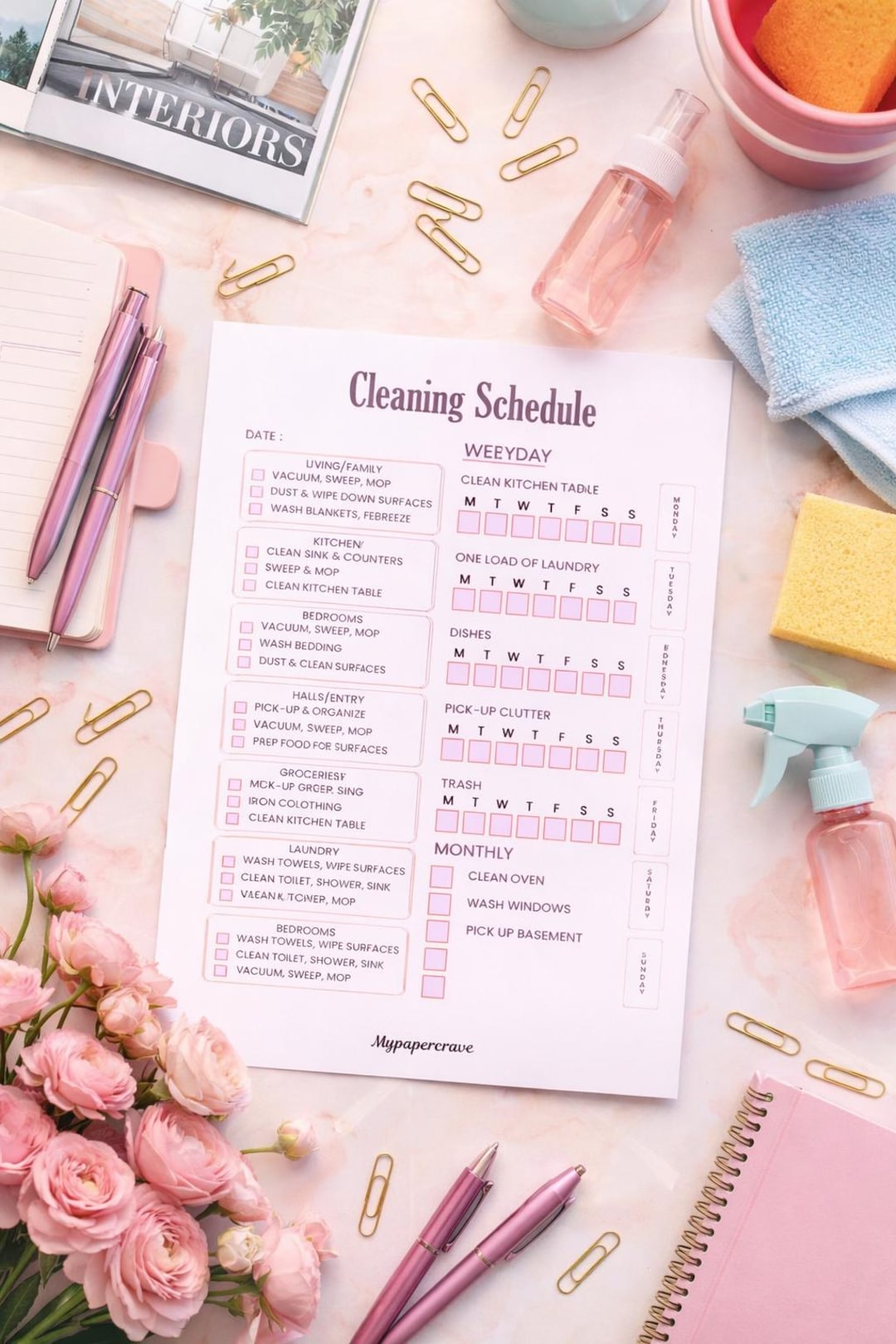 Cleaning Schedule Planner Insert, A5 Size Cleaning Checklist (digital ...