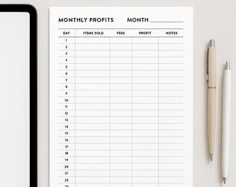 Monthly Profits Tracker: Small Business Sales Log (Printable Digital Download)