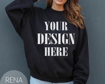 Black Gildan 18000 Sweatshirt Mockup Bundle, 5 Gildan Sweaters Bundle, Gildan Black Sweatshirt Bundle, Black Sweat Folded, Black Gildan 180