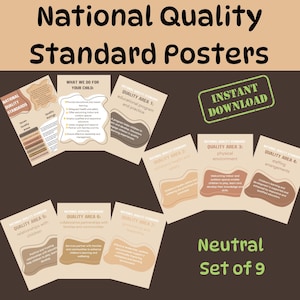 May include: A set of nine educational posters titled "National Quality Standard Posters". The posters, in a neutral colour palette, cover various quality areas, with an "Instant Download" stamp.