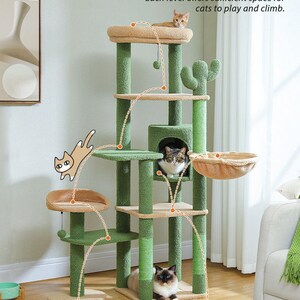 Multi level green Cactus Cat Tree Condo