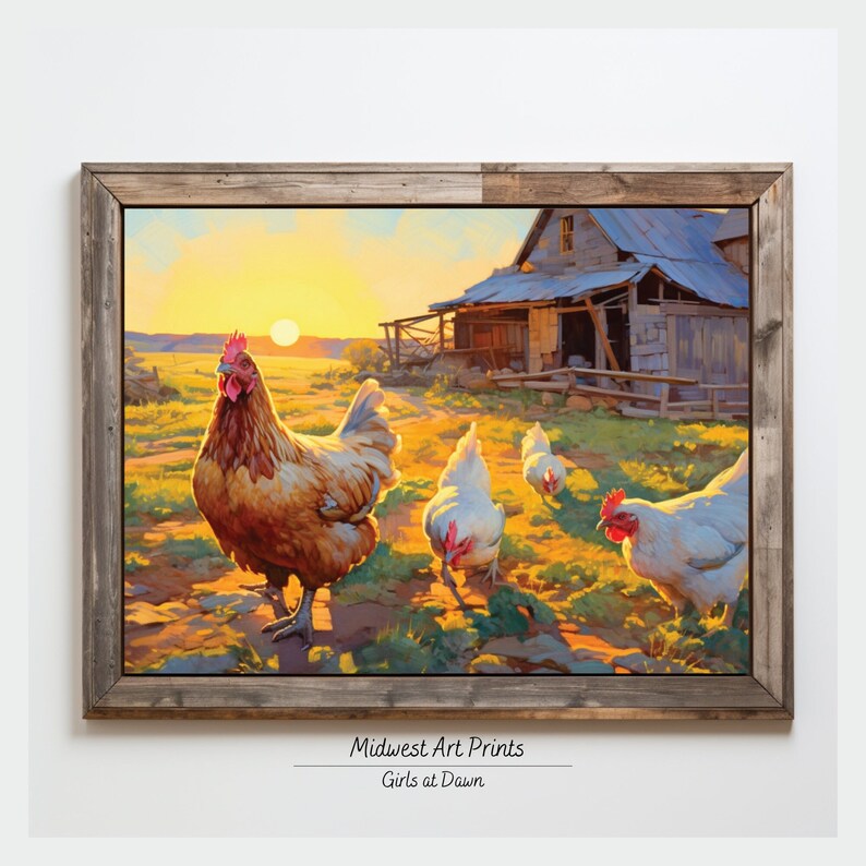 Printable Chicken Farm Wall Art Chicken Painting Farmhouse Decor