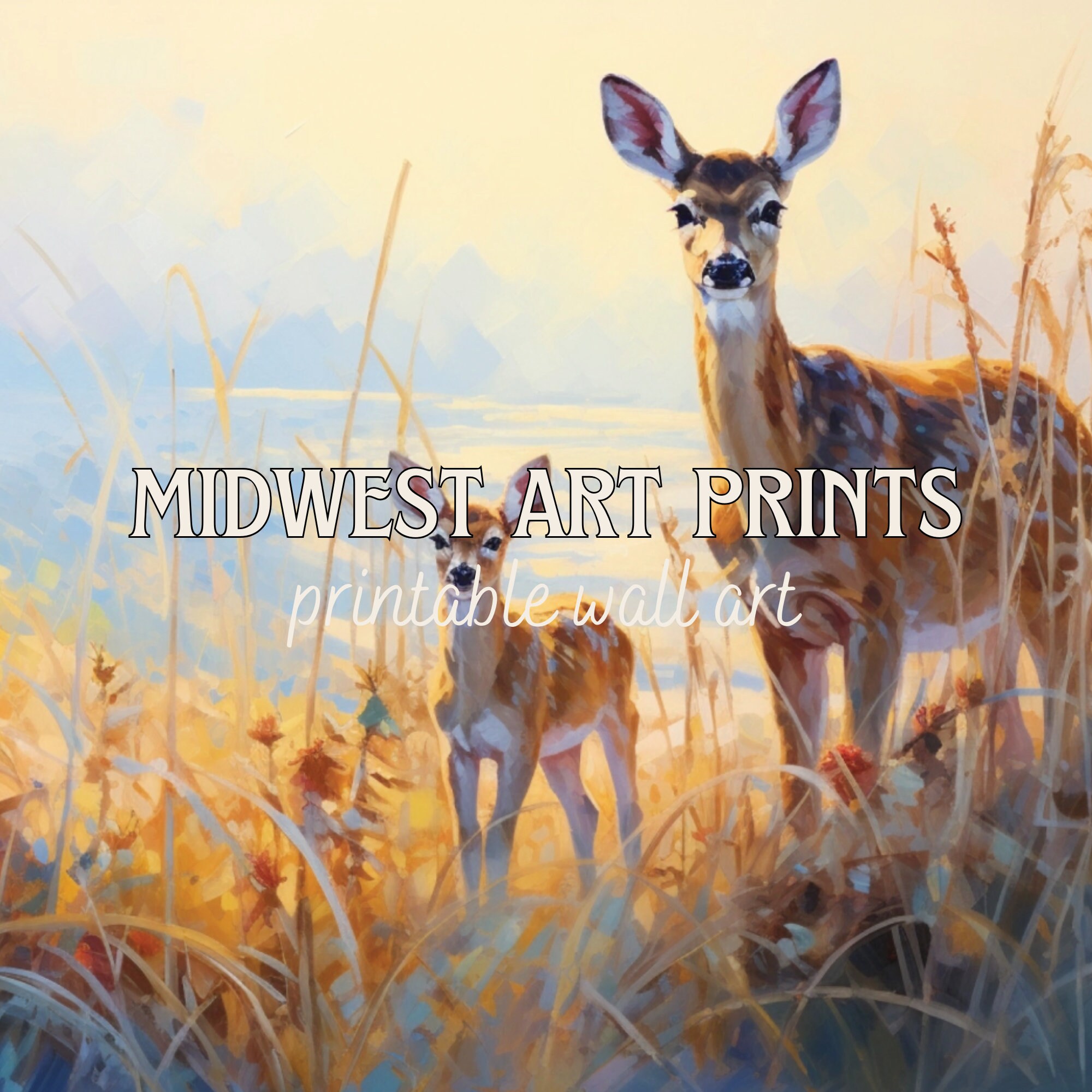 Printable Nature Art Wildlife Painting Midwest Landscape Digital Download Farmhouse Art Deer ...