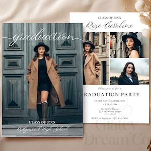EDITABLE Graduation Party Invitation template 2025, Modern Minimalist Multiple Photo Announcement Grad Party Senior High school college