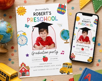 Invitación de graduación preescolar pre-k 2026, invitación de graduación de kínder, invitación escolar en video animado digital electrónico por teléfono
