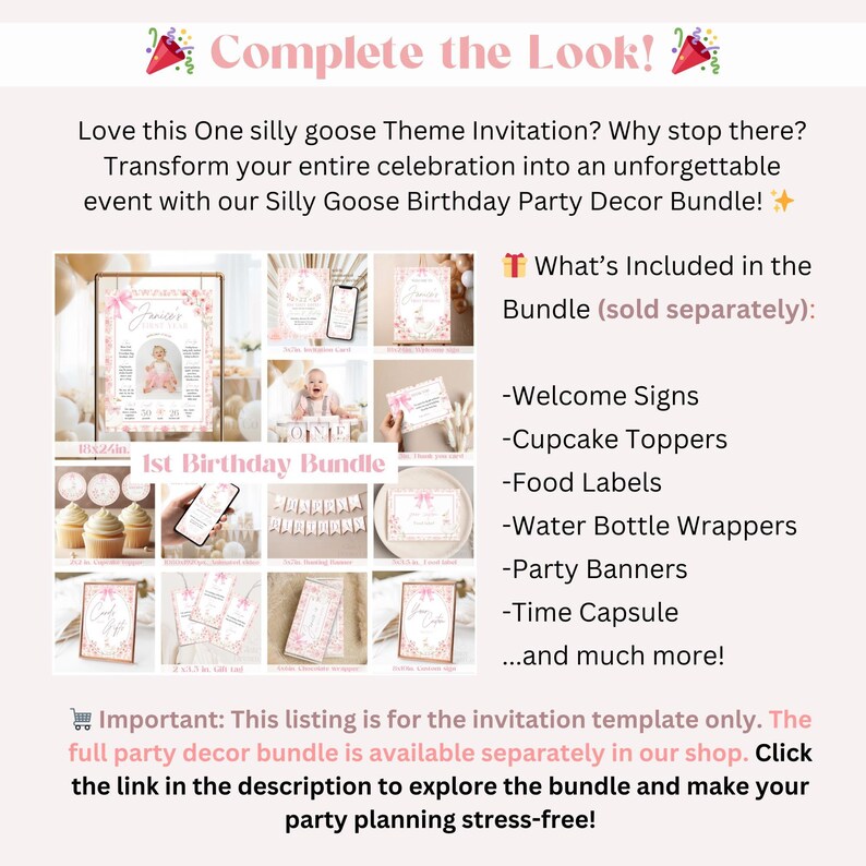 EDITABLE One Silly Goose First Birthday pink Invitation for baby girl Animated Video Bday Party, Silly Goose Invite Digital 1st Birthday image 7