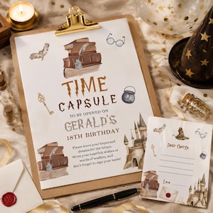 The Chosen One Time Capsule sign, Winter Wizard, Magic School Wizardry Theme, First Bday, Magical Celebration Canva template