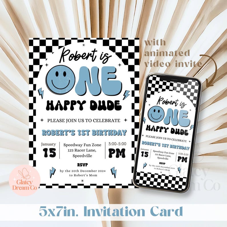 One Happy Dude Blue Black retro smiley face Party Decorations BUNDLE First 1st Birthday One Happy Dude Boy Birthday Package image 8