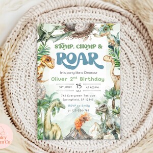 Dinosaur Birthday Invitation: Stomp, Chomp, Roar (Editable Canva Template, Digital Download) image 5