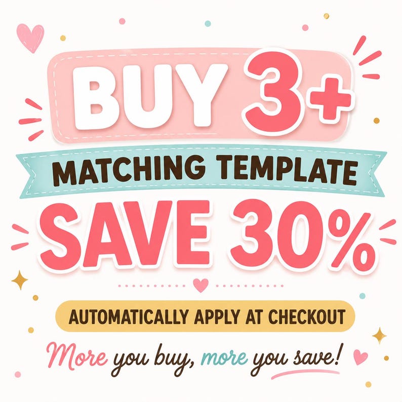 The image is a promotional advertisement for a matching template sale, featuring bold text and colorful graphics.