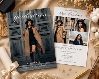 EDITABLE Graduation Party Invitation template 2025, Modern Minimalist Multiple Photo Announcement Grad Party Senior High school college