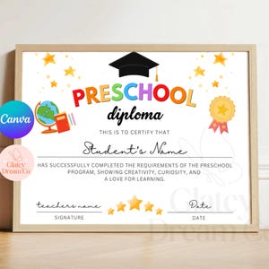 VOLL EDITIERBARE Vorschul-Diplom-Zertifikatsvorlage Vorschul-Diplom-Zertifikatsvorlage für Vorschul-Diplomauszeichnungen Schulabschluss als digitaler Download