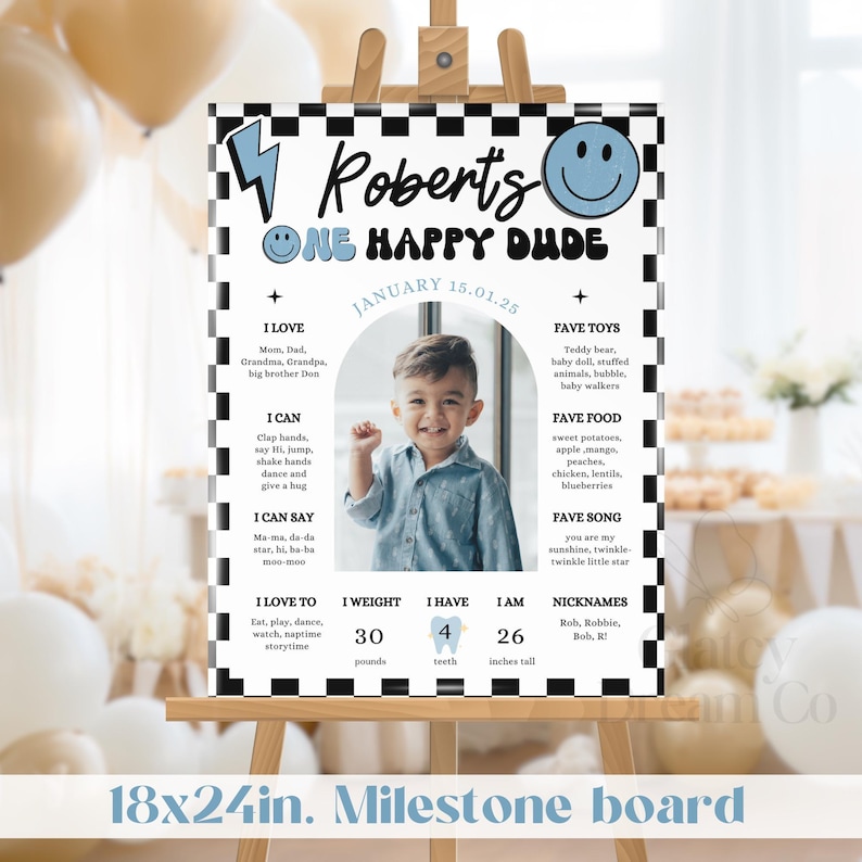 One Happy Dude Blue Black retro smiley face Party Decorations BUNDLE First 1st Birthday One Happy Dude Boy Birthday Package image 10