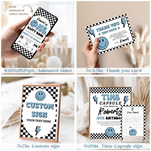 One Happy Dude Blue Black retro smiley face Party Decorations BUNDLE First 1st Birthday One Happy Dude Boy Birthday Package image 3