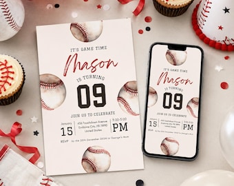 EDITABLE Baseball Party Invitation for ANY AGE Birthday Invite Rookie Of The Year Invite Electronic Invite Canva Template Ticket Invitation