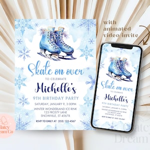 EDITABLE Birthday Invitation Ice Skating Party, Ice Skating Birthday Invitation Girls, Instant Download Invite, Skating Rink Party
