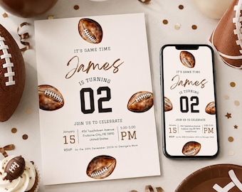EDITABLE American football birthday party invite for Any age, Game time, Sport boy bday Phone evite, boho canva template