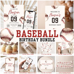 Pacchetto MODIFICABILE di inviti per feste di baseball per QUALSIASI ETÀ, invito di compleanno Rookie The Year, cartello di benvenuto, biglietto, etichetta regalo, biglietto di ringraziamento ecc.