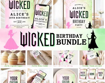 Wicked Birthday Party Invite bundle, Wicked Animated digital invite, Pink vs Green Party, Digital Wicked Party Movie Ticket #WIC1