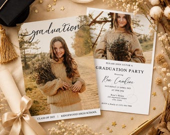 EDITABLE Graduation Announcement Card Modern Multiple Photo invitation Grad Party Invite Minimalist  boho Senior High school college card