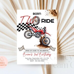 Invitación editable de cumpleaños con temática de motocross, invitación imprimible para tercer cumpleaños de niño con temática de motocross, plantilla digital de pista de carreras, tarjeta de video animada. imagen 5