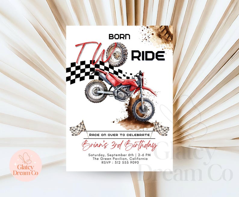 Invitación editable de cumpleaños con temática de motocross, invitación imprimible para tercer cumpleaños de niño con temática de motocross, plantilla digital de pista de carreras, tarjeta de video animada. imagen 5